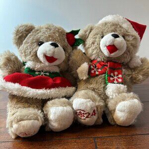 Pair of 2024 Snowflake Teddy Christmas Bears Set - Plush Holiday Decor